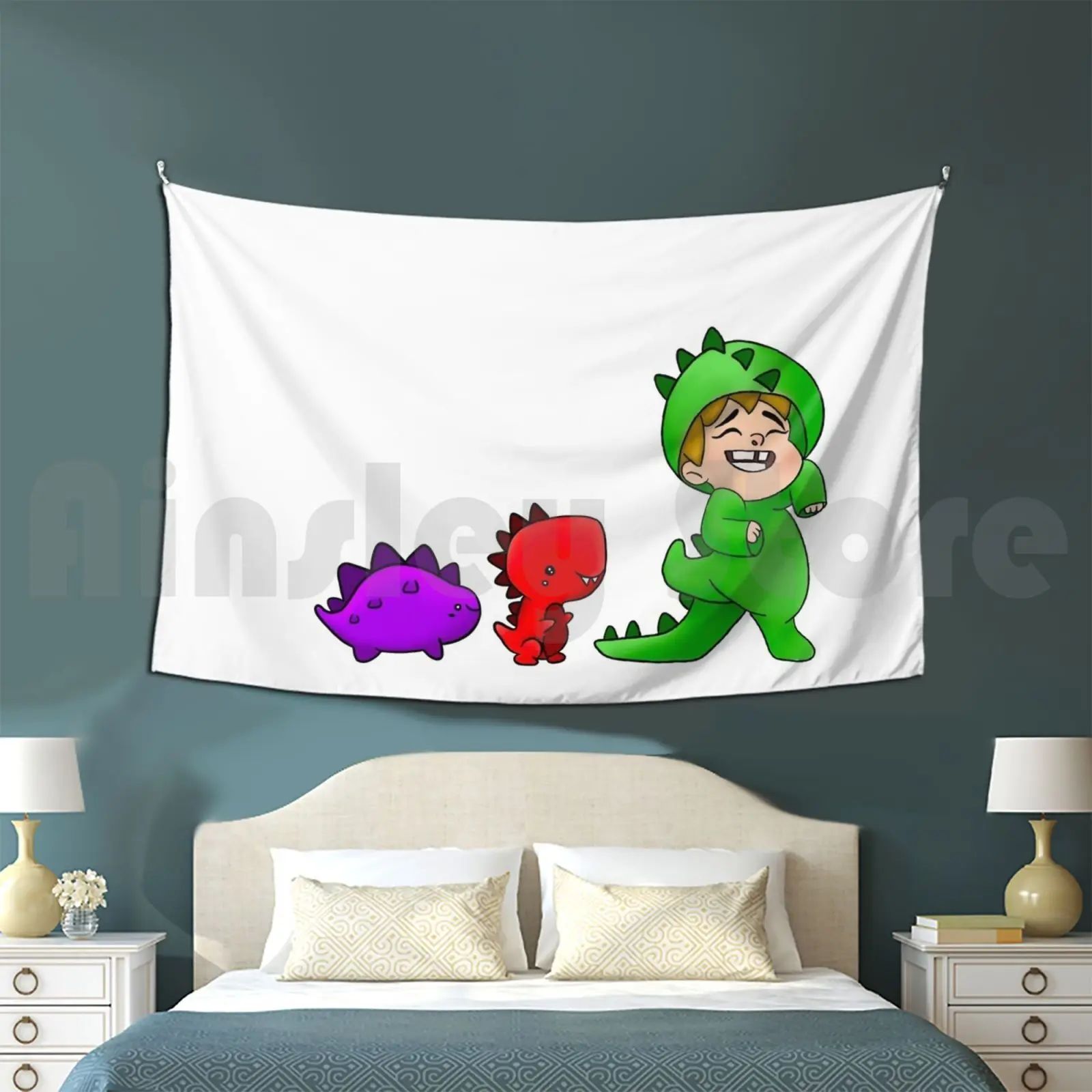 Adventure Customized Tapestry Dino Kid Boy Girl Toddlers Bright Cute Fun Adventure Trex Dinosaur