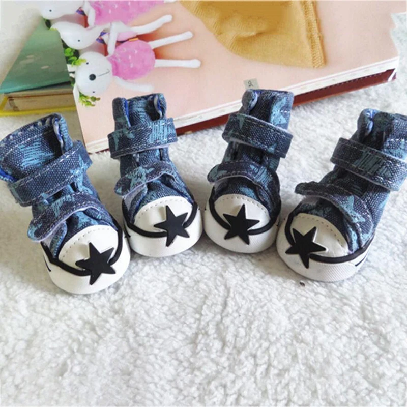 4pcs/Set Pet Dog Shoes Small Dog Puppy Boots Star Style Fashion Pet Canvas Shoes  S-XXL Size Supply Pet Product