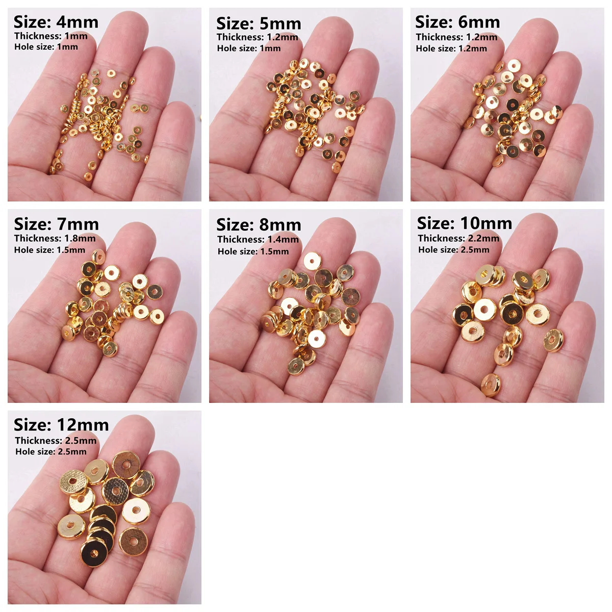 Solid Brass Metal Plated Gold Color Rose Gold Color Flat Round 4mm 6mm 8mm 10mm 12mm 14mm Loose Spacer Beads For Jewelry Making