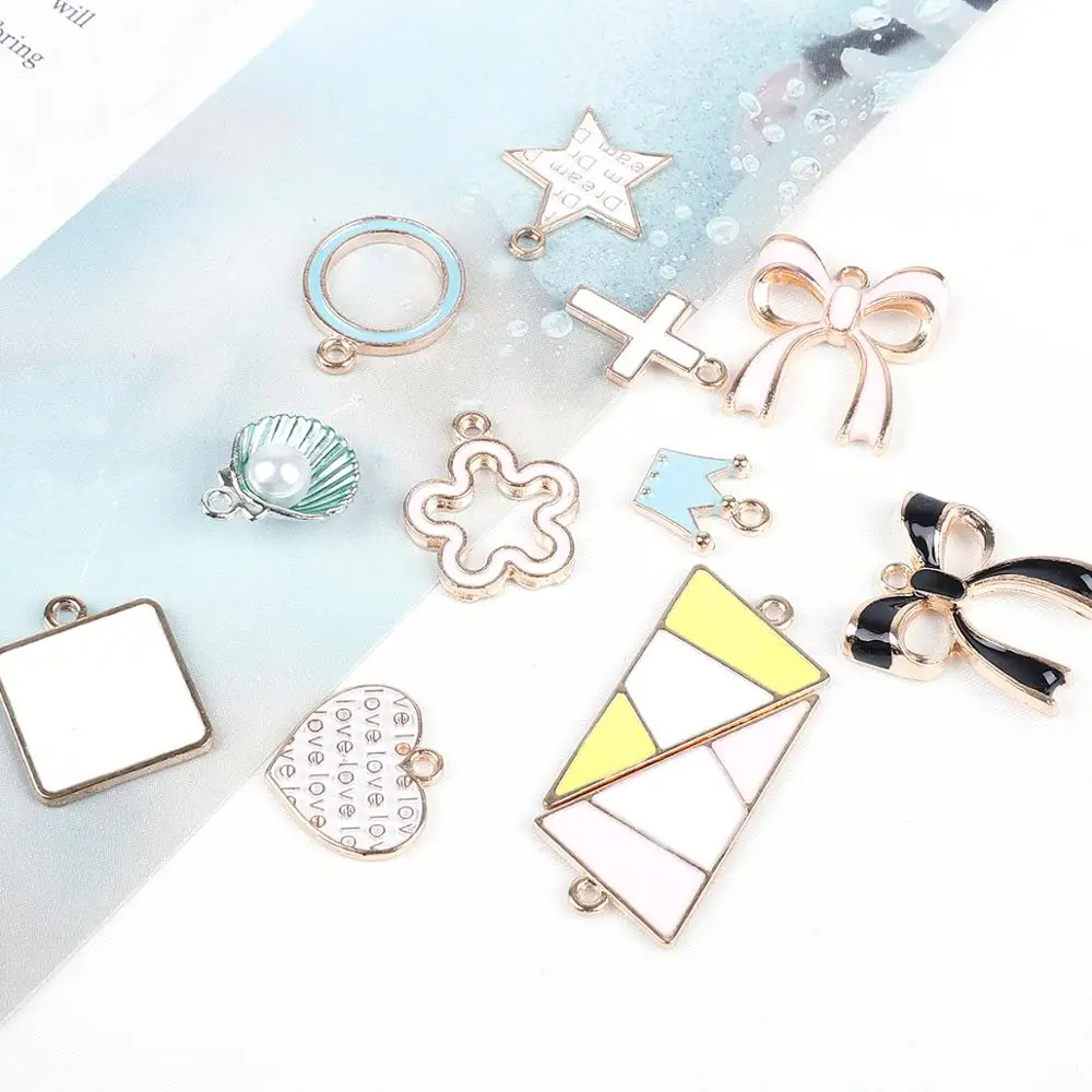 10pcs Triangle Flower Bow Crown Drop Charm Metal Enamel Charm Pendant for DIY Earrings Craft Bracelet Necklace Jewelry Making