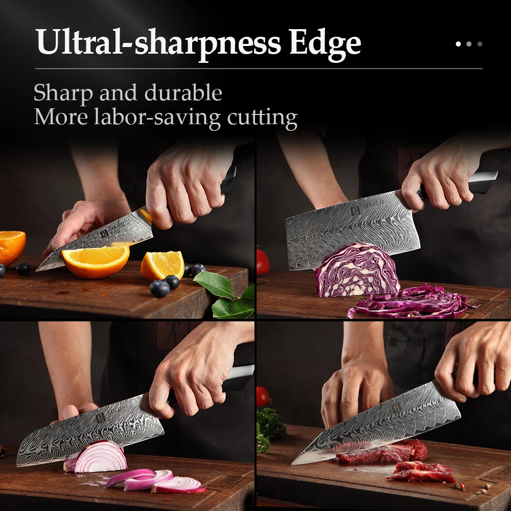 XINZUO 6 PCS Knife Set Damascus Steel VG10 Sharp Slicing Chef Santoku Utility Paring Kitchen Knife Set Excellent G10 Handle