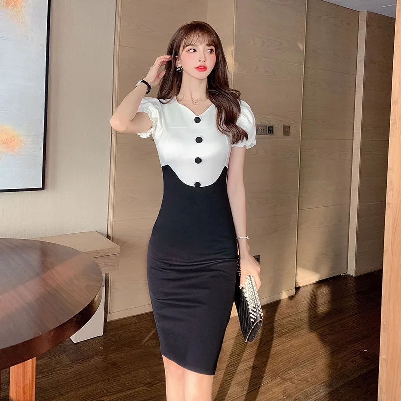 

2021 Summer Sexy Party Bodycon Pencil Dresses Women Short Sleeve Corset Elegant Dress Patchwork Vestidos High-end Bandage Dress