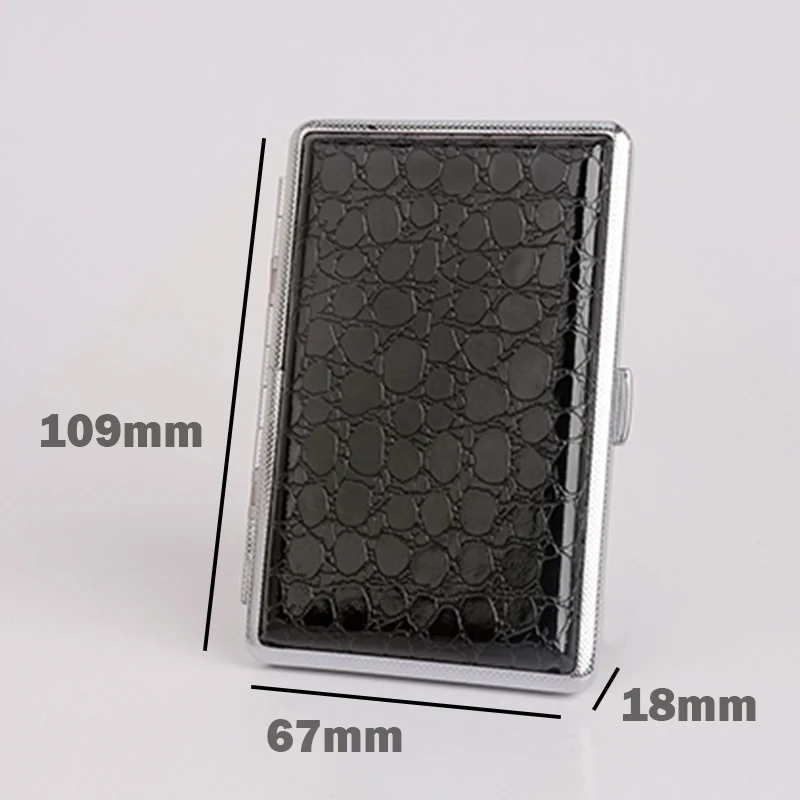 Black Leather Cigarette Case, Slim Tobacco Box for Men and Women, Holds 14Pcs, 100mm Long, Cigarettes Holder, Smoking Accessory