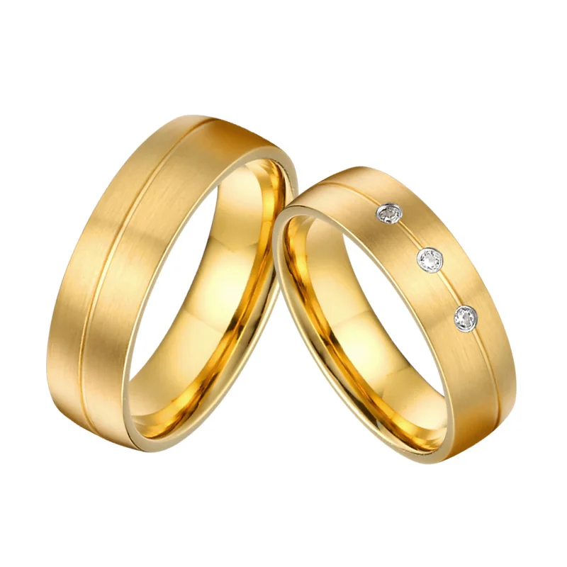 1set 2PCS Cz Couple Rings Lover's Alliance Affordable 18k Gold Plated Matching Wedding Band Promise Proposal His and Her Jewelry