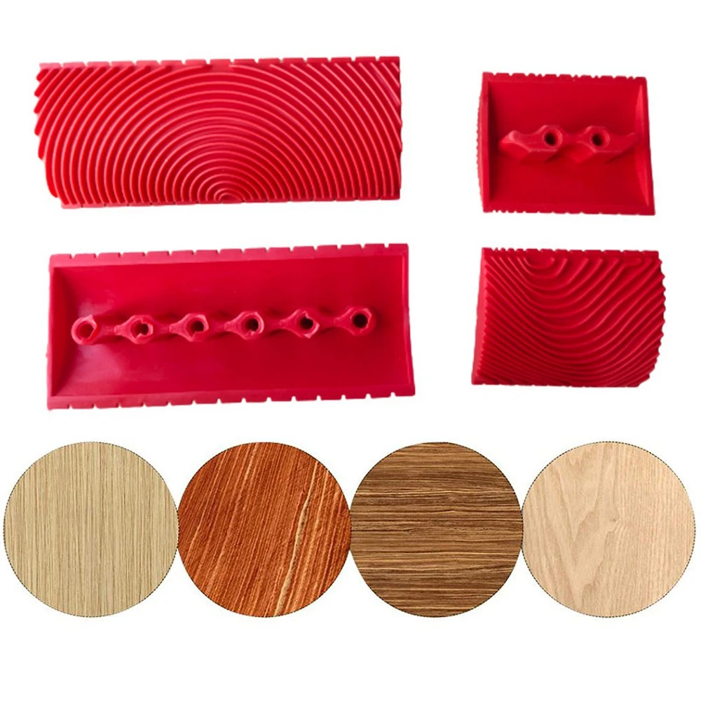 2pcsPaint silindirleri kauçuk ahşap tahıl rulo boya fırçası DIY boyama dekorasyon alet sapı duvar kabartma doku fırça fırça