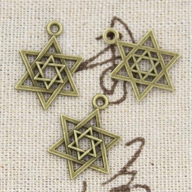 30pcs Charms Star Of David Shield 22x16mm Antique Bronze Silver Color Pendants DIY Making Findings Handmade Tibetan Jewelry