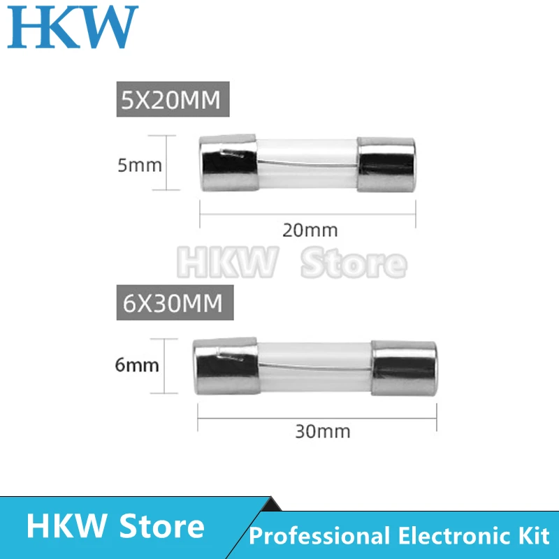 10 pcs/lot Fusible Tube De Verre 5x20MM 6X30MM 0.1A 0.2A 0.5A 1A 2A 3A 3.15A 4A 5A 6.3A 7A 8A 10A 12A 15A 20A 30A 25A 250V Fusibles Rapides Fusibles 5X20 6X30