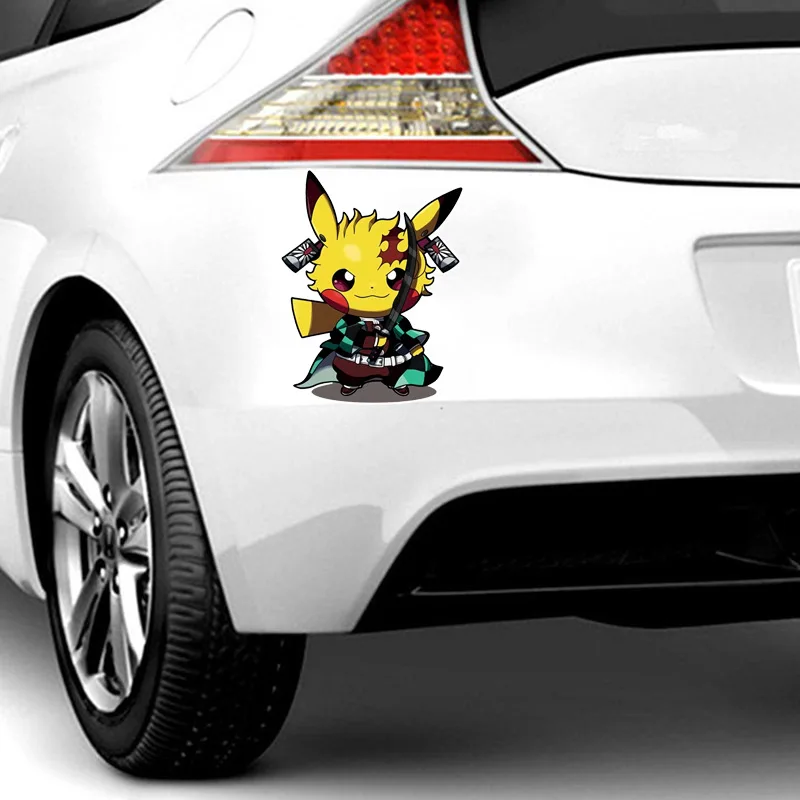 Cool Pokemon Pikachu COS Samurai Car Stickers Japanese anime Styling Waterproof Auto Window Scratch Decals Windshield Decoration