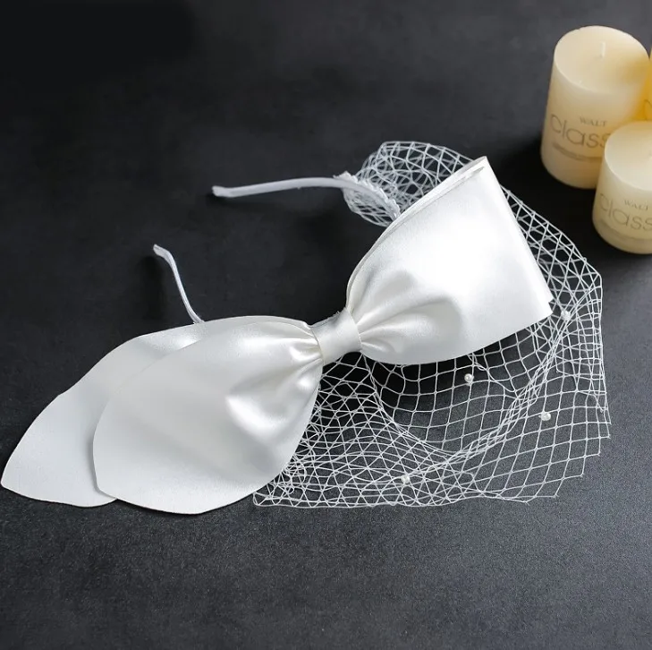 Voiles blancs pour le visage des patients, gros nœud papillon, bande de sauna, filet, cage à oiseaux, charmant, fête de mariage, accessoires pour cheveux Fascinator