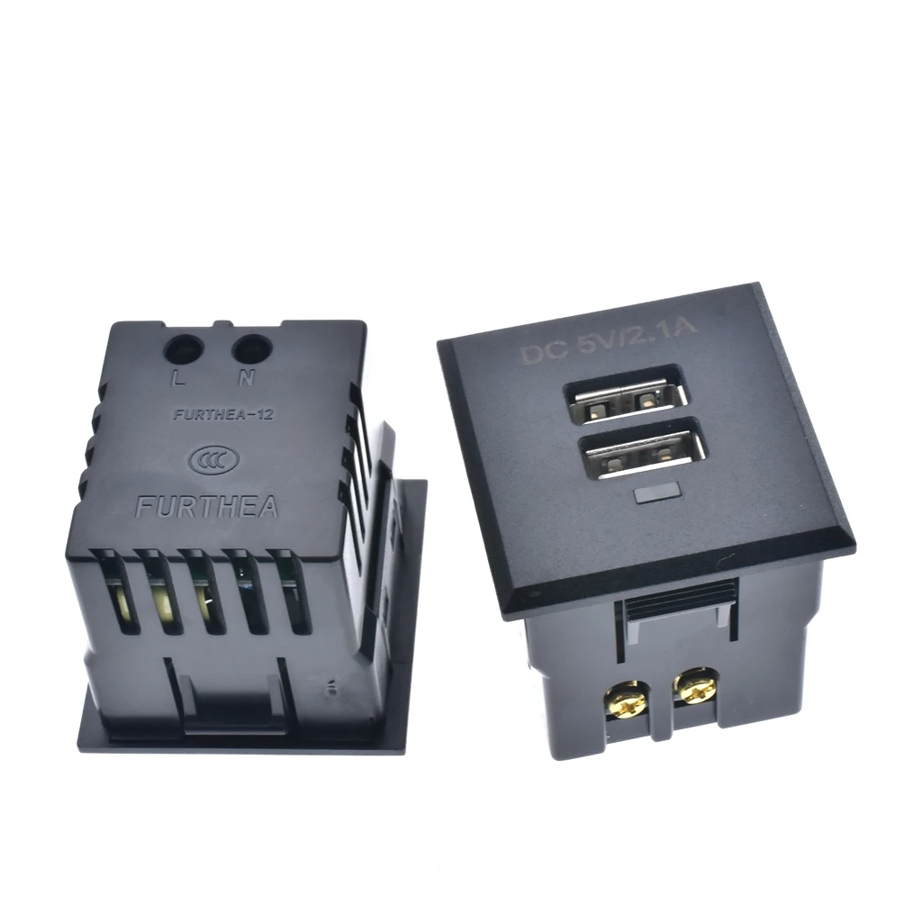 Dual USB AC Power Socket Embedded Dual USB Desktop Receptacle DC charging power Panel Module Outlet 5V 2.1A