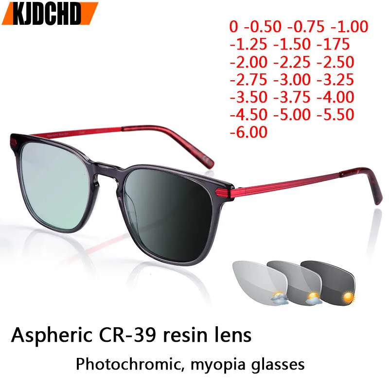 New Photochromic Myopia Glasses Acetate Glasses Frame Women Men Student Finished Short-sighted Eyewear -1 -1.5 -2 -2.5 To -6