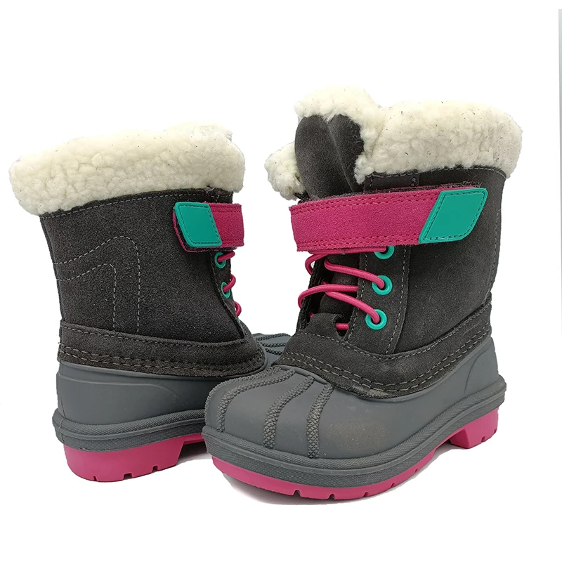 Fashion 1pair Children girl Genuine Leather Snow Boot , lovely Kids ski boots winter warm  waterproof Snow Boots