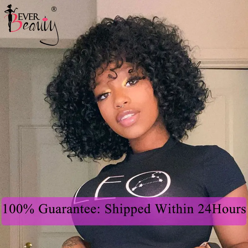 

Deep Wave Wig With Bangs 100% Human Hair Wigs For Women Short Bob Curly Wig Pixie Black Brazilian Pixie Cut Wig Ever Beauty Remy