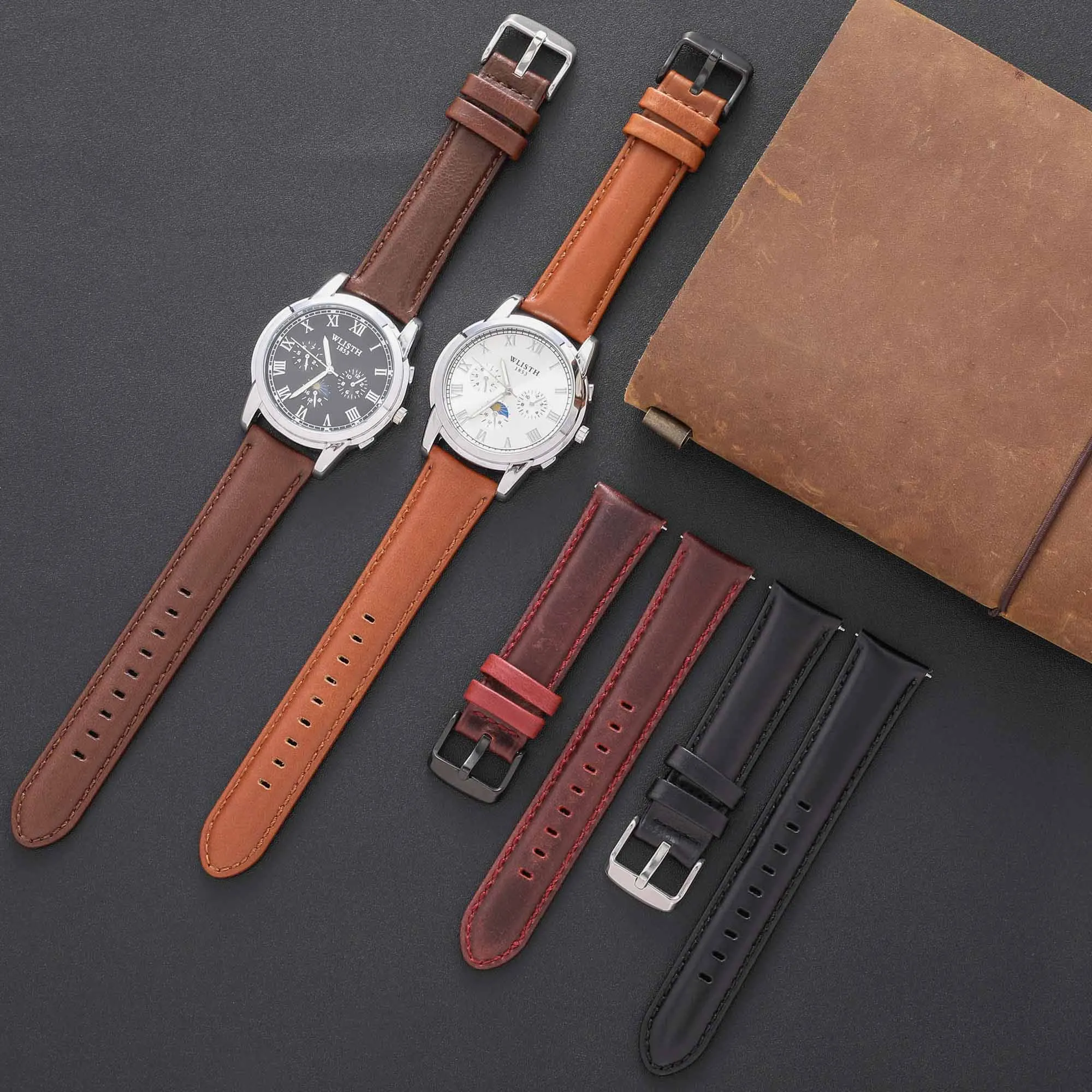 Oil Wax Genuine Leather Watchband 18mm 20mm 22mm 24mm Red Cowhide Leather Watch Bracelet Strap For Samsung Galaxy Watch 42 46mm