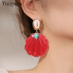 Trendy Big Coconut Cute Shell Drop Earrings for Women Korean Acrylic Luxury Fashion Jewelry Resin Hanging Earing For Girls Party