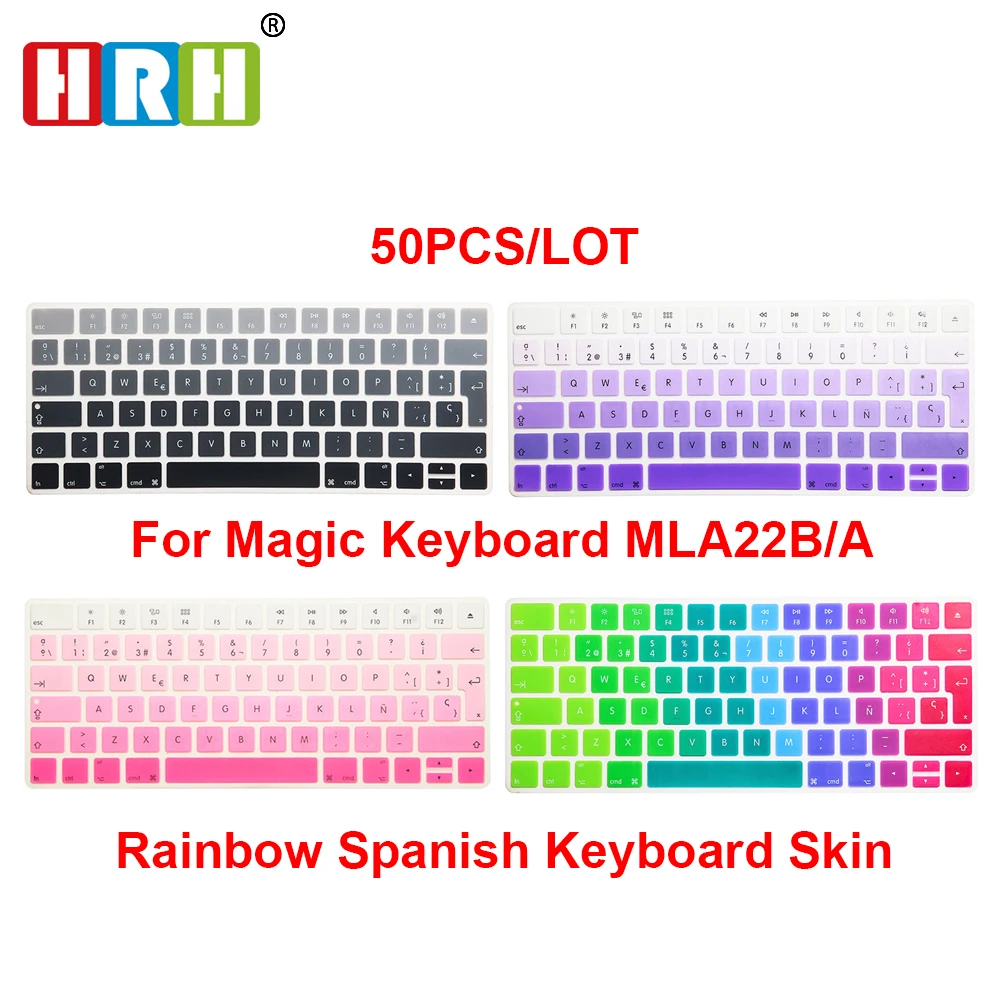 HRH 50pcs EU Spanish Rainbow Silicone Keyboard Cover For Apple Magic Wireless Bluetooth Keyboard MLA22LL/A (A1644,2015 Released)