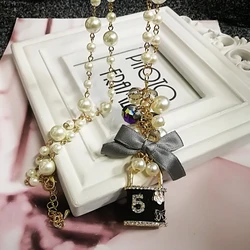 korean trendy sweater pendant long  pearl necklace for women party jewelry