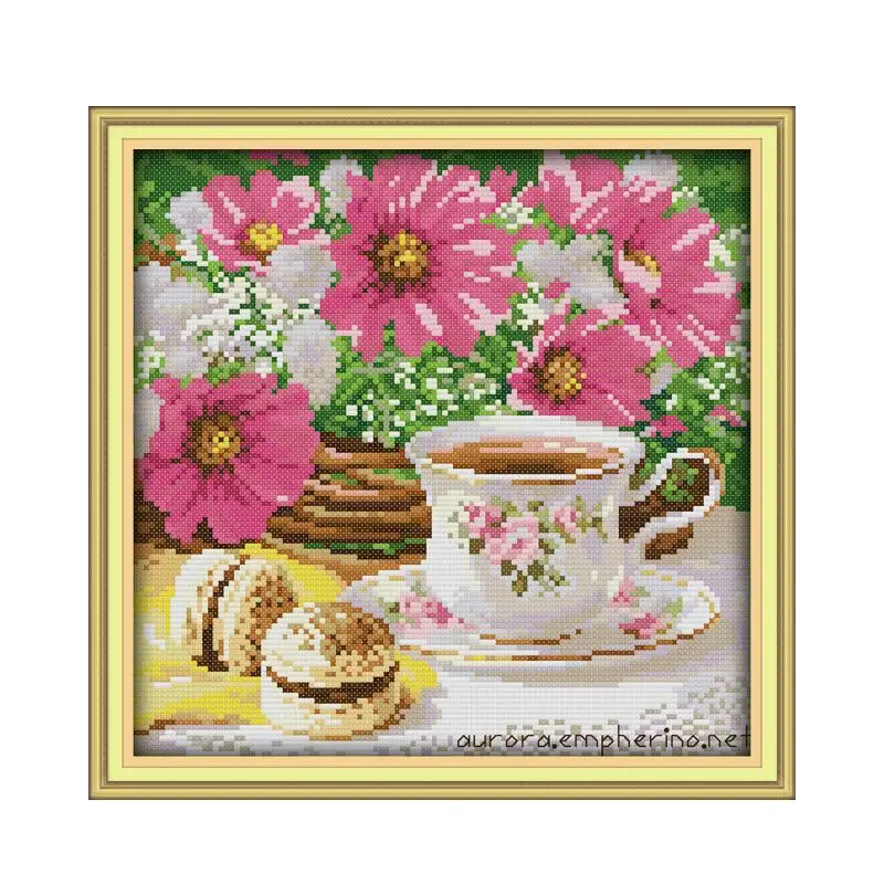 Afternoon tea cross stitch kit flower food still life 18ct 14ct 11ct printed canvas embroidery DIY handmade needlework plus plus