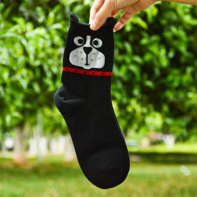 Korean Style Women Animal Cotton Socks Fake Brand Pug Border Collie Patterned Female Ladies Fun Cartoon Tube Socks