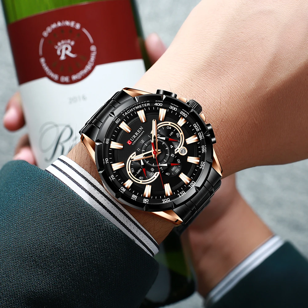 CURREN Men's Watch Fashion Sport Chronograph Wristwatch Mens Watches Top Brand Luxury Quartz Watch Stainless Steel Band