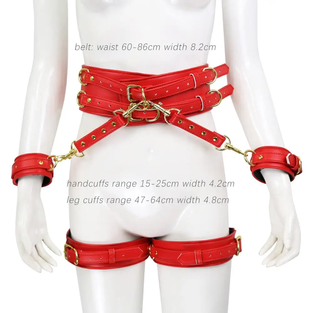 Thierry 4 Pcs/Set PU Leather Handcuffs Leg Cuffs Waist Belt Bondage Restraints Set ,BDSM Sex Toys for Couples Adult Games