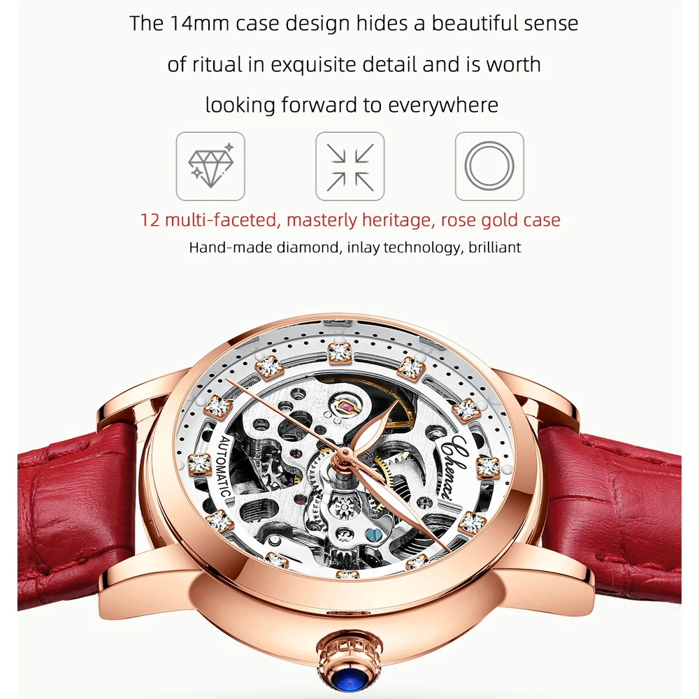 CHENXI Women Automatic Mechanical Watch Top Brand Luxury Stainless Steel Waterproof Wrist Watch Ladies Skeleton Tourbillon Clock