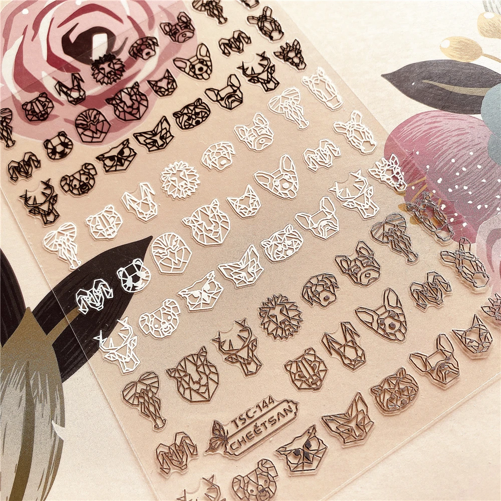 TSC-144 CB-169 Hollow animal head 3d nail art sticker nail decal stamping export japan designs rhinestones  decorations