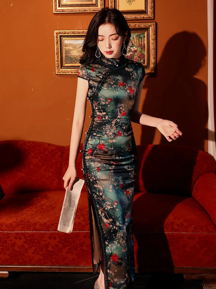 Chinese Dress Silk Printing Qipao Dress Plus Size Customized 2024Sexy  Cheongsam Dresses Party Oriental Dresses China Clothes - AliExpress  200000532