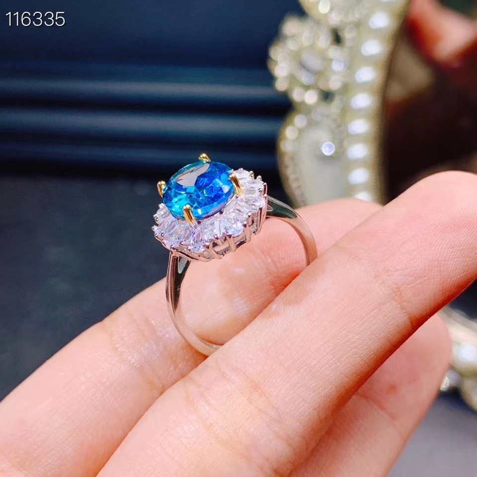 Kjjeaxcmy Fijne Sieraden 925 Sterling Zilver Ingelegd Natuurlijke Blue Topaz Nieuwe Ring Mode Meisje Ring Ondersteuning Test