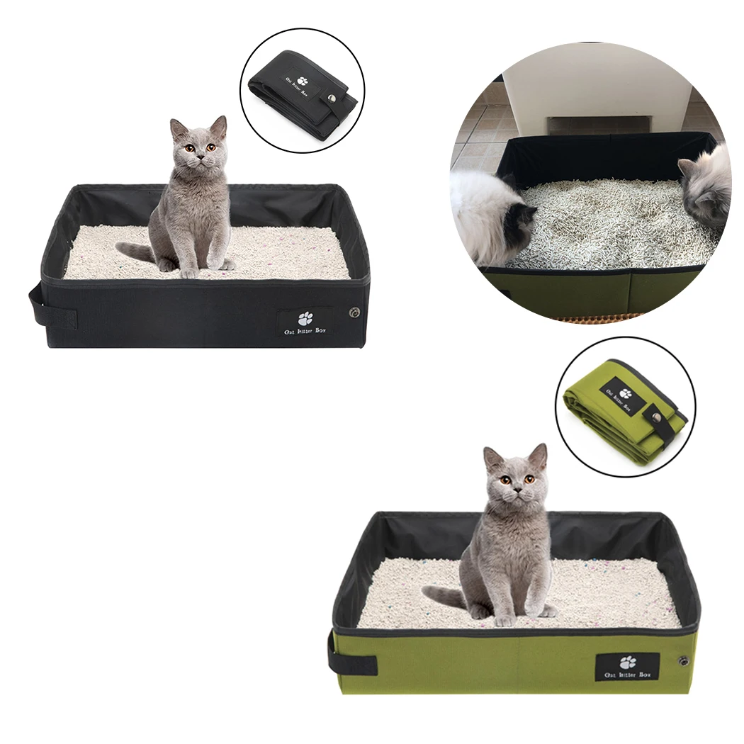 Collapsible Litter Box Foldable Portable Splash-Proof Pet Cat Litter Pan Oxford Cloth Cat Litter Box For Traveling Car Outdoor