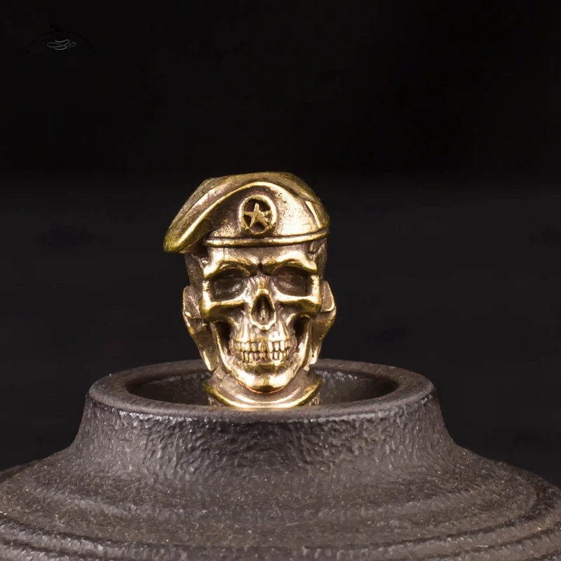 Brass Five-pointed Star Hat Soldier Skull Miniatures Figurines Knife Beads Lanyard Pendant Jewelry Copper Skeleton Paracord