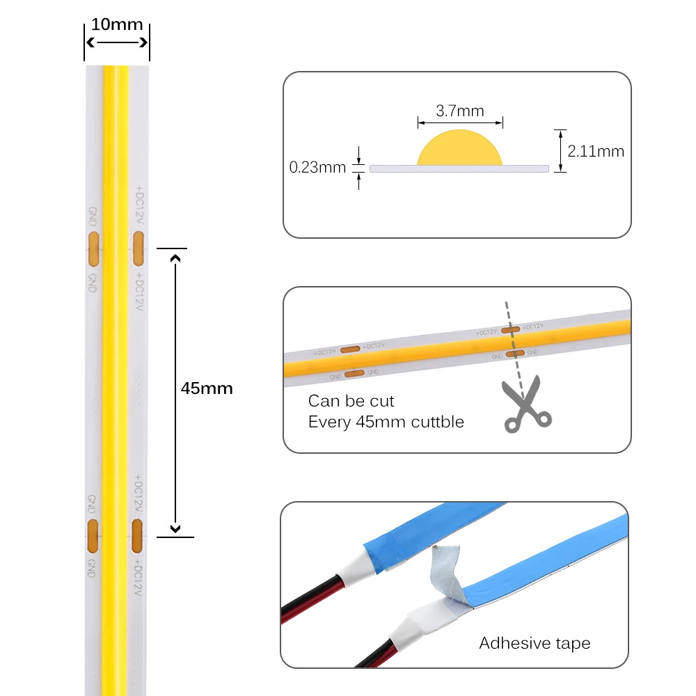 Imagem -06 - Cob Led Strip Light 320 384 528 Leds de Alta Densidade Super Brilhante Flexível Dc12v 24v Quente Natural Branco Fita Led m Lote