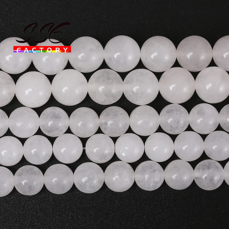 Natural Stone Beads Round White Chalcedony Jades Loose Beads 2/3/4/ 6/8/10/12mm For Jewelry Making DIY Bracelet Necklace 15''