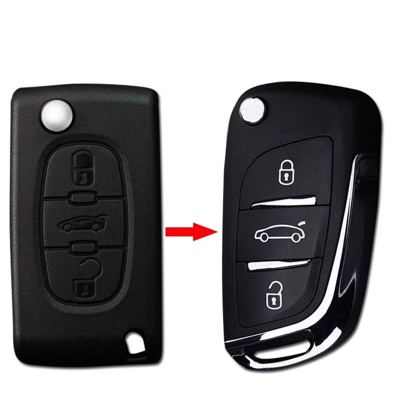 For Peugeot 307 308 408 107 207 307S 308 407 CE0536 Remote Key Case with Logo Car Modified Flip Folding Key Shell FOB 3 Buttons