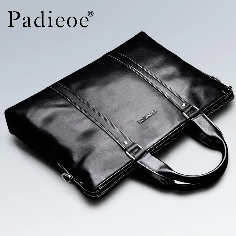 Padieoe-Bolsa de Carteira de Couro Genuíno Masculina, Bolsa de Documentos Empresariais, Bolsa Laptop, Ombro, Marca de Luxo