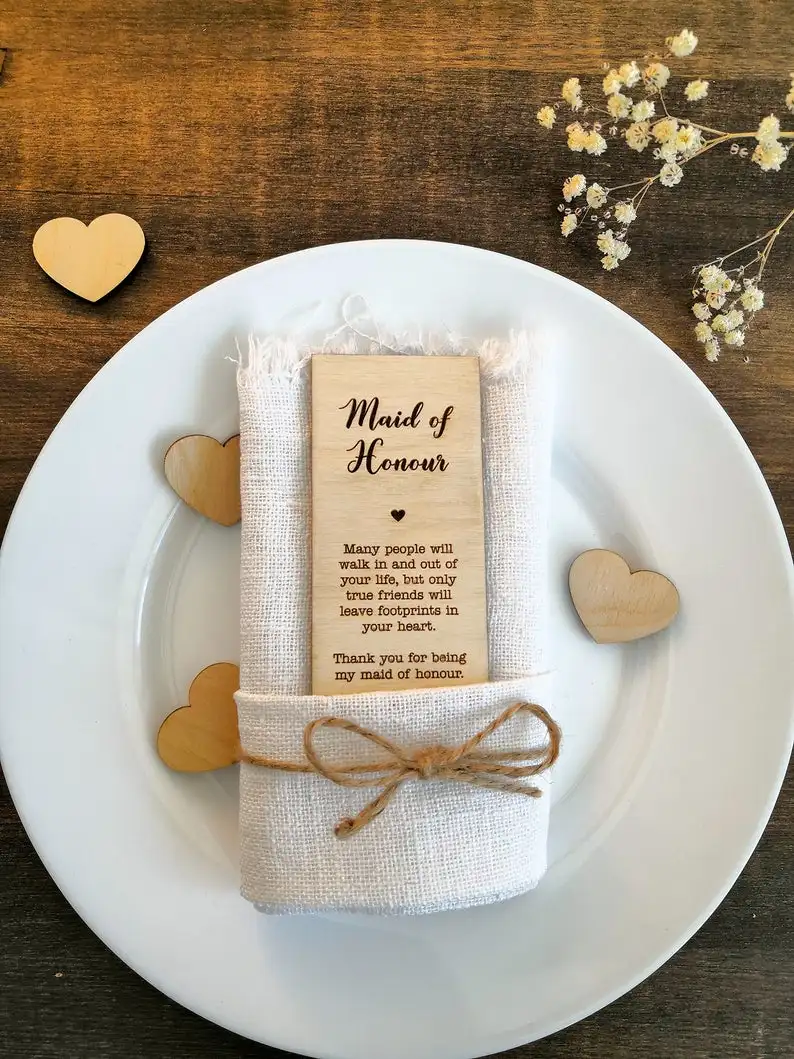 Wooden Rectangular Anniversary Celebration Party VIP Seat Card And Groomsman Seat retro Wedding Maid of Honour Seat Card