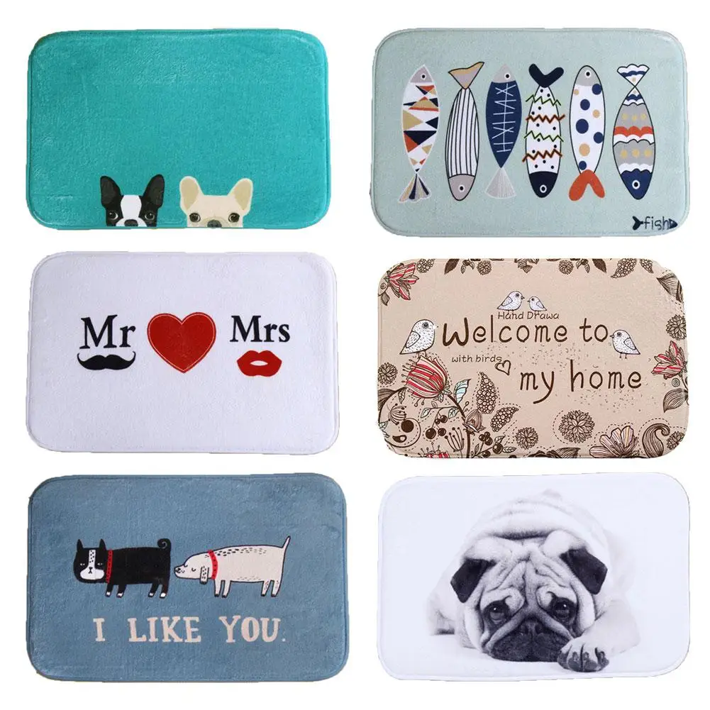 Cartoon Animal Letters Pattern Anti-slip Velvet Bathroom Doormat Floor Mat Non-slip Doormats Kitchen Entrance Mat Carpet