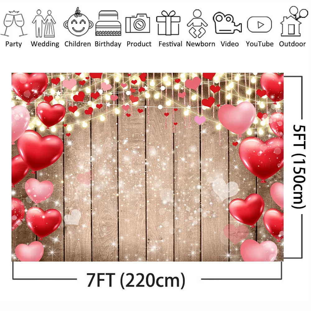 Mocsicka drewniane walentynki fotografia tła czerwone różowe serce balon zdjęcie tło dla Photo Studio fotokomórki rekwizyty