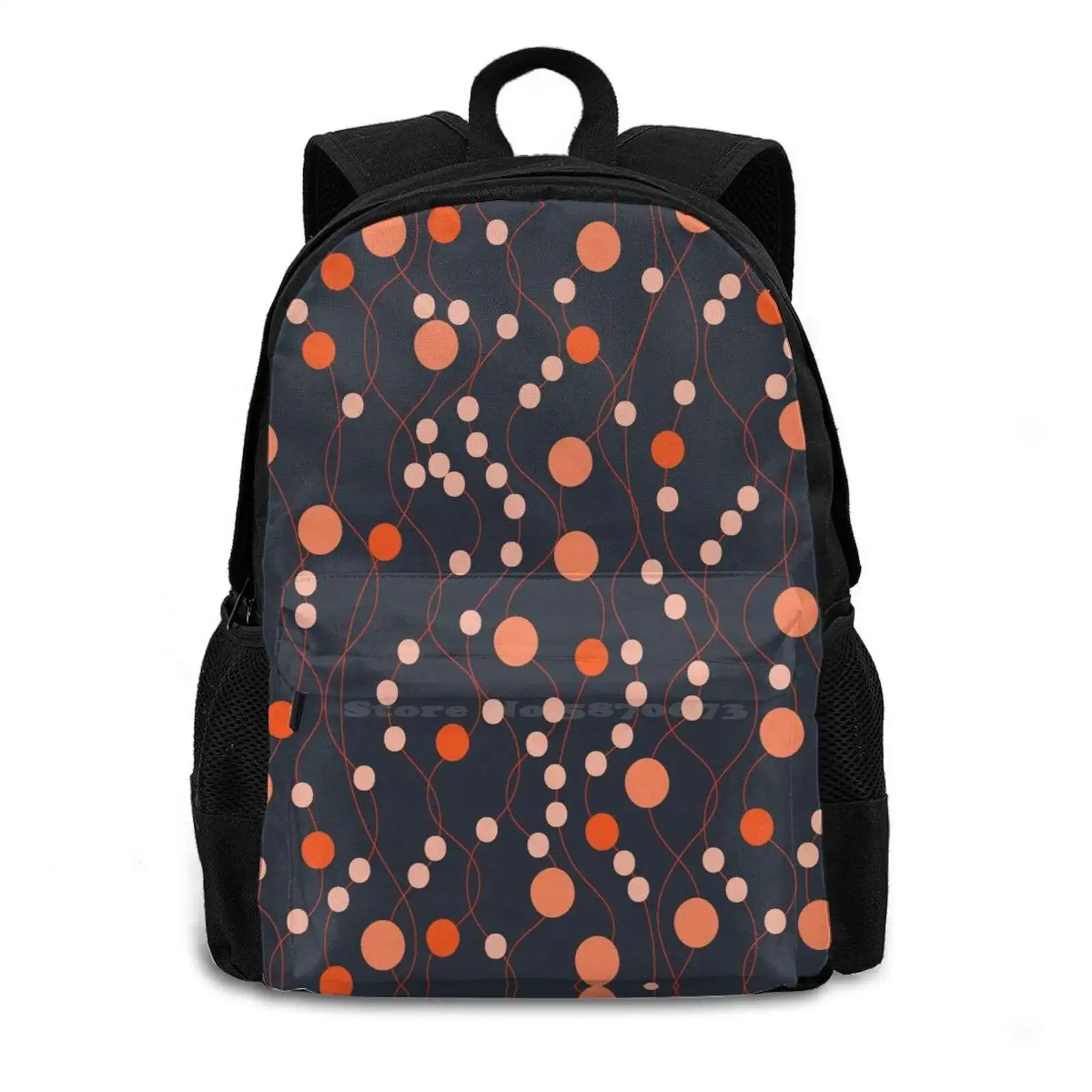 Colorful Bubbles Backpack For Student School Laptop Travel Bag Bubbles Circles Globe Retro Boho Orange Peach Night Lights