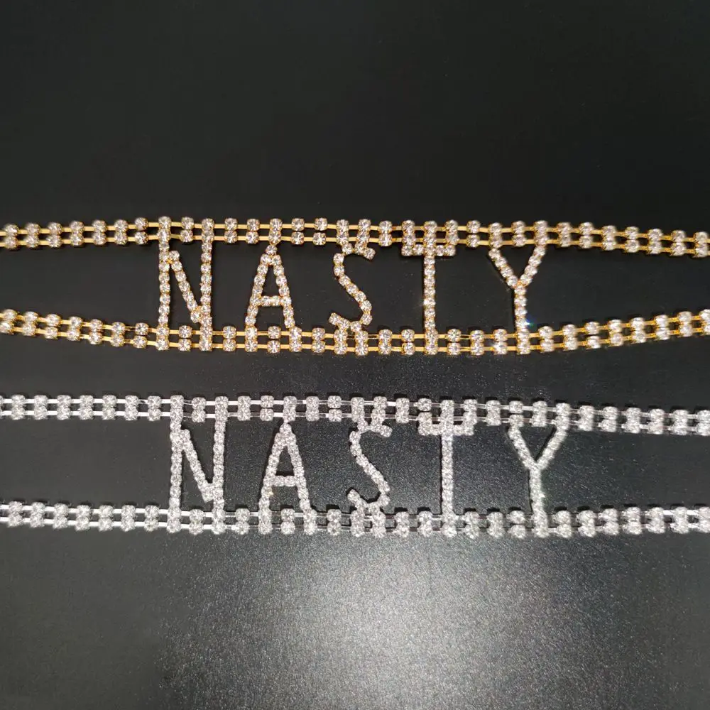 Fashion Sexy Rhinestone Letter Doublelayer Necklace Jewelry Personality Street Shoot Shiny Crystal Ladies Neck Chain Accessories