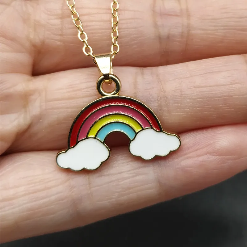 Rainbow Necklace For Women Girls Colorful B Pendant Necklaces Charm Clavicle Gold Chain Alloy Jewelry 2019