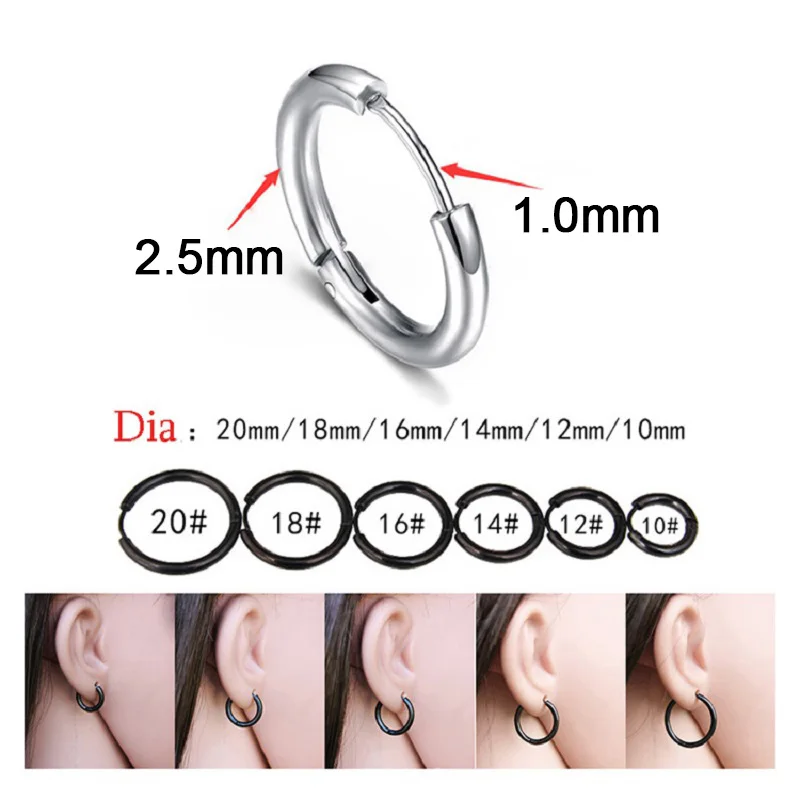 1 pair Dia 8-20mm High Polish Smooth Round Ear Buckle Earring For Men/Women Medical Anti-allergic Stainless Steel Pop Jewelry