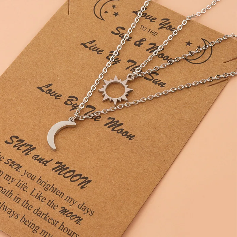 Charm Moon Sun Couple Necklace Stainless Steel Hollow Butterfly Heart Pendant Link Chain Necklace For Women Men Family Jewelry