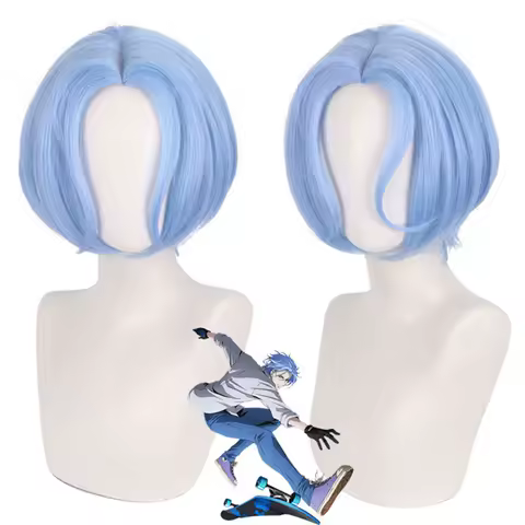 Anime SK8 the Infinity Langa Hasegawa Wig Short Light Blue Middle Parting Heat Resistant Hair Cosplay Wigs + Wig Cap