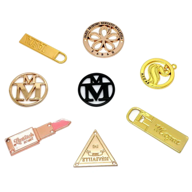 Professional Handbag Accessories Custom Gold Metal Brand Logo Labels For Bag And Elegant Metal Patches For Dress