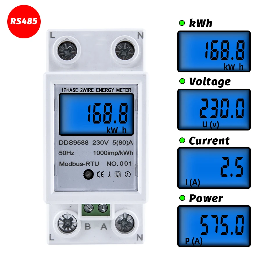 

Цифровой измеритель электроэнергии, 220 В переменного тока, 5-80 А, RS485 Modbus-Rtu, измеритель потребления электроэнергии в кВтч, измеритель напряже...