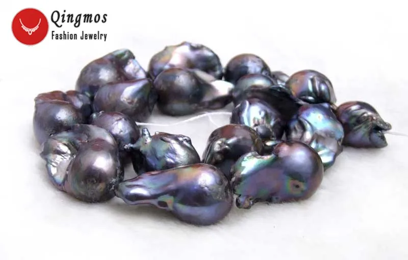 

Qingmos 14*25mm Baroque Natural Freshwater Nuclear Black Pearl Loose Beads for Jewelry Making Necklace DIY Strands 14'' Los772