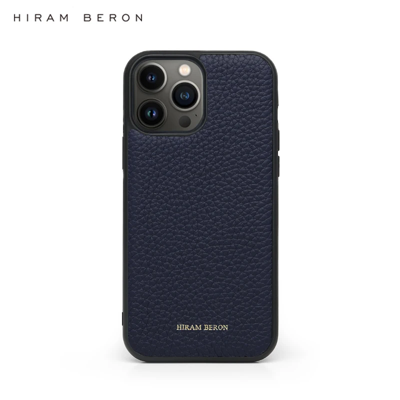 Hiram Beron Monogram Navy Pebble Pattern Leather Card Holder Case for Iphone 14 13 12 11 15 16 Pro Max Gift for Men Dropship