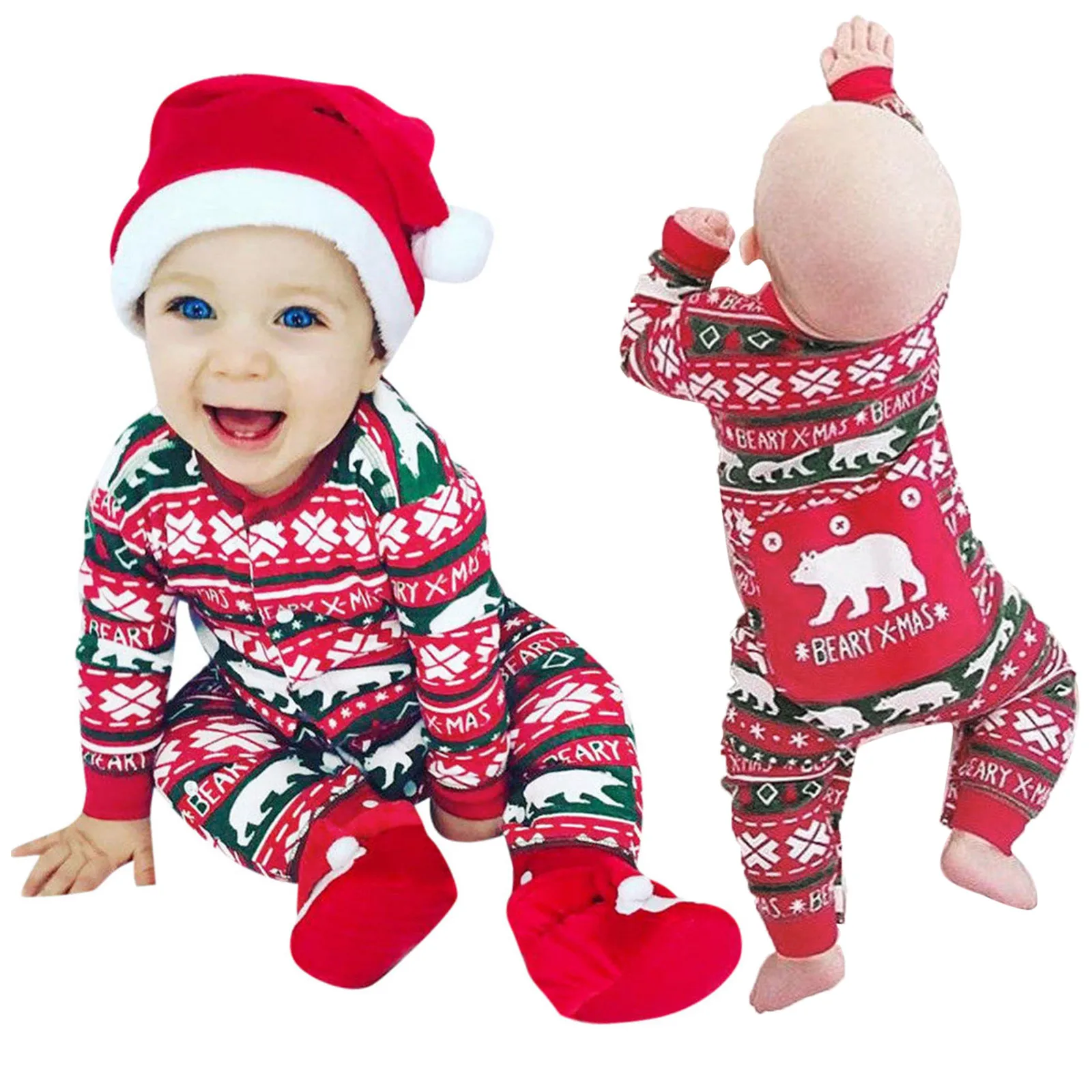 Baby Jumpsuit For Baby Girls Boys Christmas XMAS Pajamas Bear Romper Jumpsuit Outfits New Year Casual Clothes Christmas New