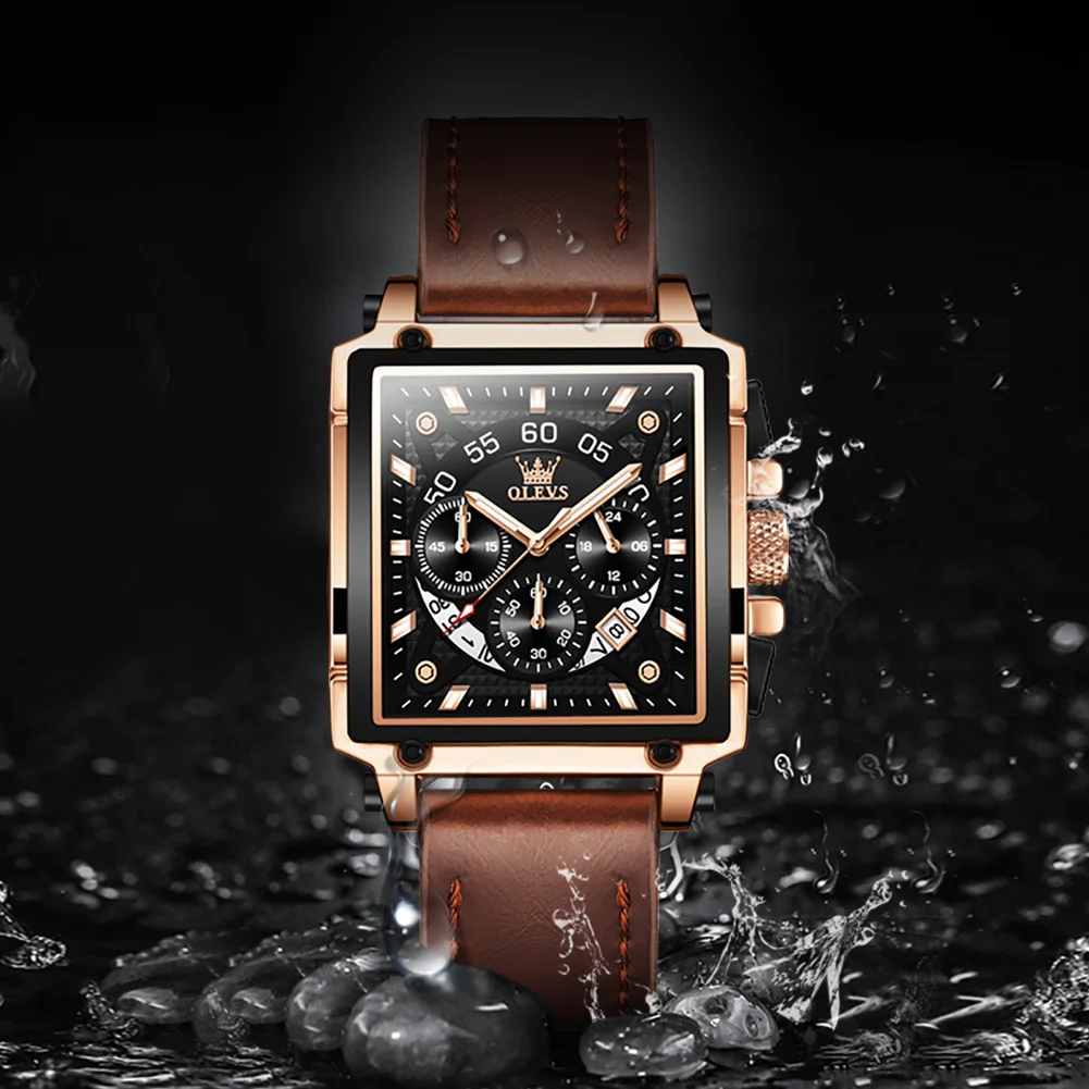 OLEVS Top Brand Male Watches Square Quartz Watch Watch For Men Waterproof Leather Strap Sport Clock Male Relogio Masculino